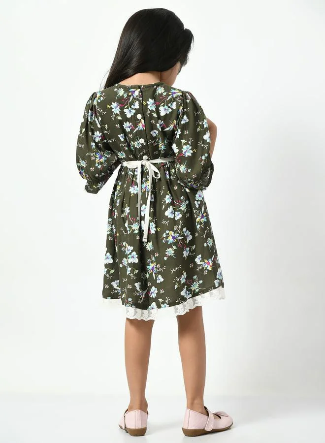 BELLA MODA Cotton Floral Print Bow Detail Back Self Tie Up Dress by Styli