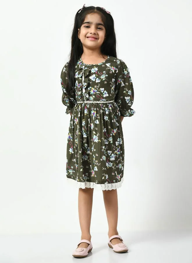 BELLA MODA Cotton Floral Print Bow Detail Back Self Tie Up Dress by Styli