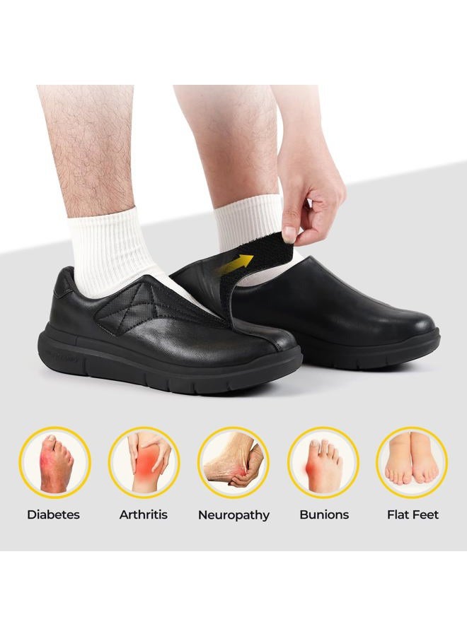 fitville Extra Wide Diabetic Leather Shoes for Men Dress Shoes Casual Slip On Oxfords Loafers for Swollen Feet, Jet Black, 11.5 UK X-Wide - Image 5