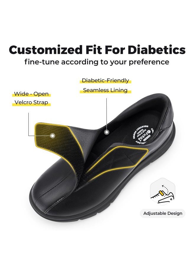 fitville Extra Wide Diabetic Leather Shoes for Men Dress Shoes Casual Slip On Oxfords Loafers for Swollen Feet, Jet Black, 11.5 UK X-Wide - Image 2
