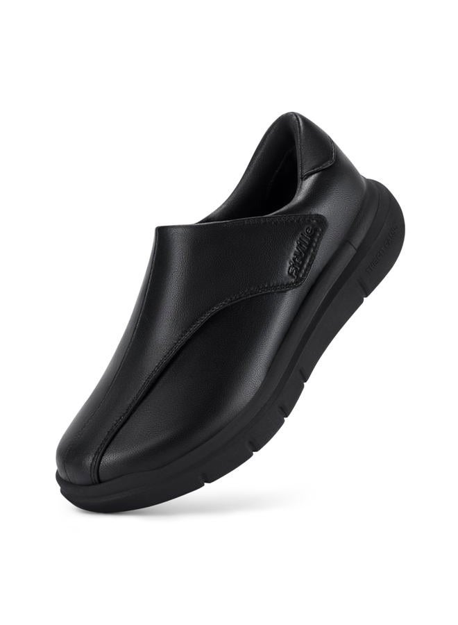 fitville Extra Wide Diabetic Leather Shoes for Men Dress Shoes Casual Slip On Oxfords Loafers for Swollen Feet, Jet Black, 11.5 UK X-Wide - Image 1