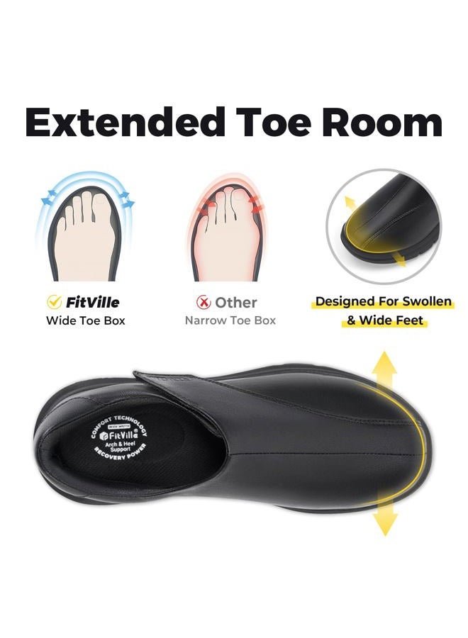 fitville Extra Wide Diabetic Leather Shoes for Men Dress Shoes Casual Slip On Oxfords Loafers for Swollen Feet, Jet Black, 11.5 UK X-Wide - Image 4