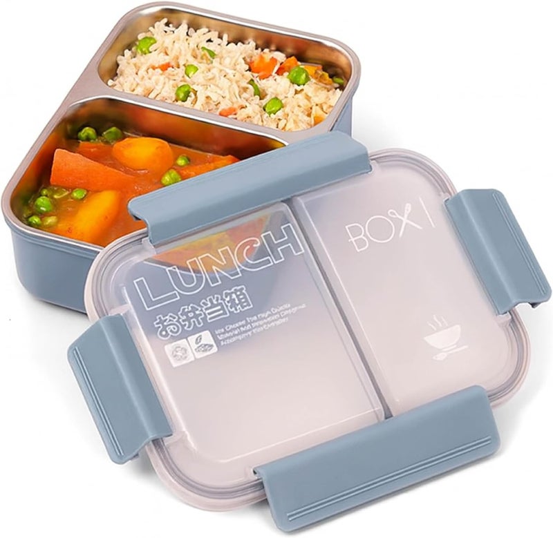 BrainGiggles Stainless Steel Bento Box – Blue Lunch Box for Adults and Kids with 2 Compartments | Leakproof, Insulated, 750ml Lunchbox | Dishwasher Safe Tiffin Box for School, Office & Travel - Image 1