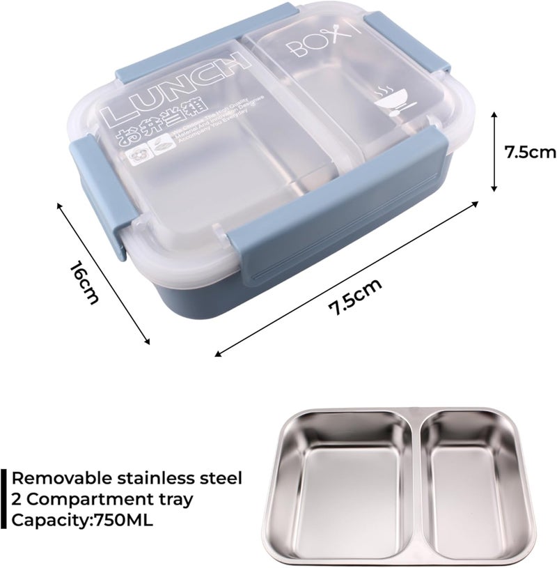 BrainGiggles Stainless Steel Bento Box – Blue Lunch Box for Adults and Kids with 2 Compartments | Leakproof, Insulated, 750ml Lunchbox | Dishwasher Safe Tiffin Box for School, Office & Travel - Image 5