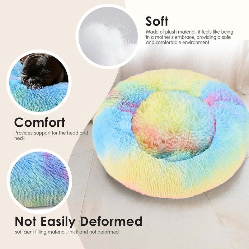 Hoewina Dogs Bed for Small Dogs, Anti-Anxiety Washable Round Bed (Rainbow, 24.0" L x 24.0" W x 8.0" Th) - Image 4