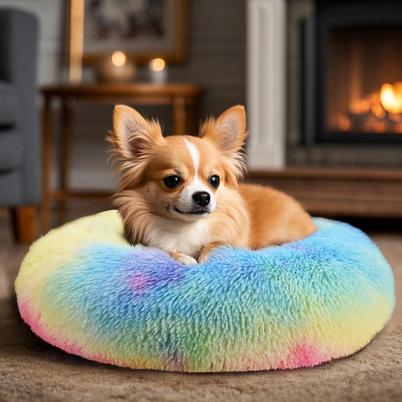 Hoewina Dogs Bed for Small Dogs, Anti-Anxiety Washable Round Bed (Rainbow, 24.0" L x 24.0" W x 8.0" Th) - Image 5