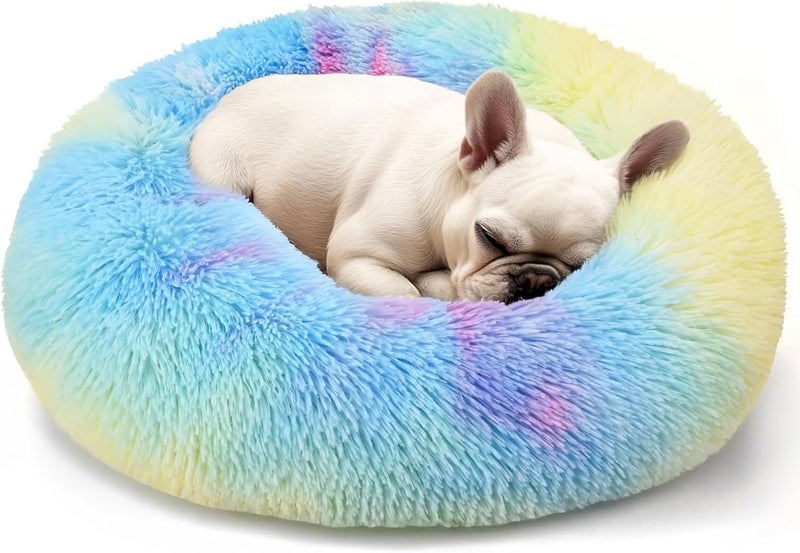 Hoewina Dogs Bed for Small Dogs, Anti-Anxiety Washable Round Bed (Rainbow, 24.0" L x 24.0" W x 8.0" Th) - Image 1