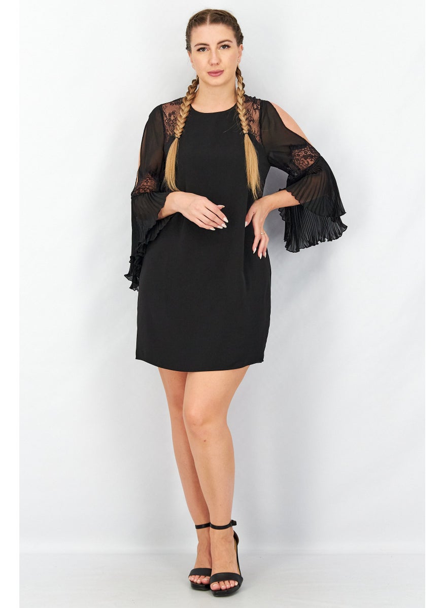 TWINSET - Women Laced Midi Casual Dress, Black - Image 1