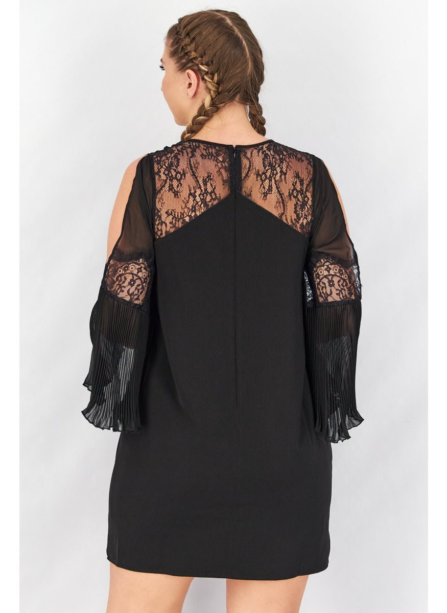 TWINSET - Women Laced Midi Casual Dress, Black - Image 1
