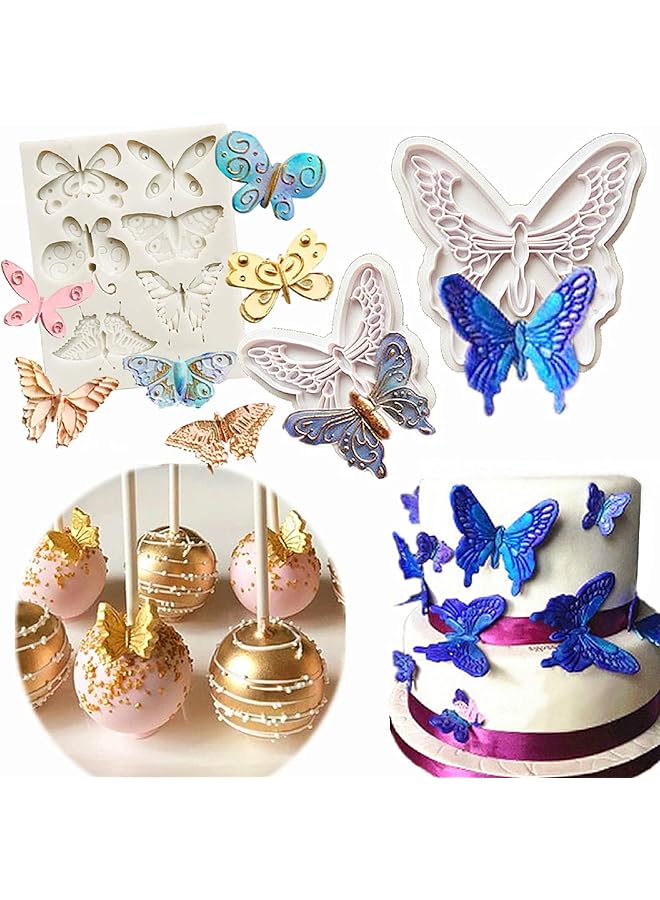 S-TOP Butterfly Mold, Silicone Fondant Molds, Wedding Cake Decoration, Butterfly Decorative Pattern Silicone, Bake Cake, Chocolate Chip Cookie Moulds, 3 Pcs - Image 1