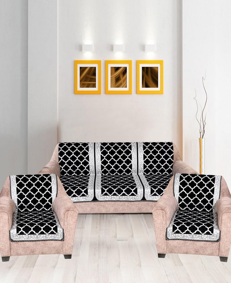 Nendle Modern Velvet Sofa Covers 3 Seater and 2 Seater Combined Sofa Seat and Back Cover|Anti-Slip Sofa Covers for Living Room (Black, Pack of 3) - Image 1