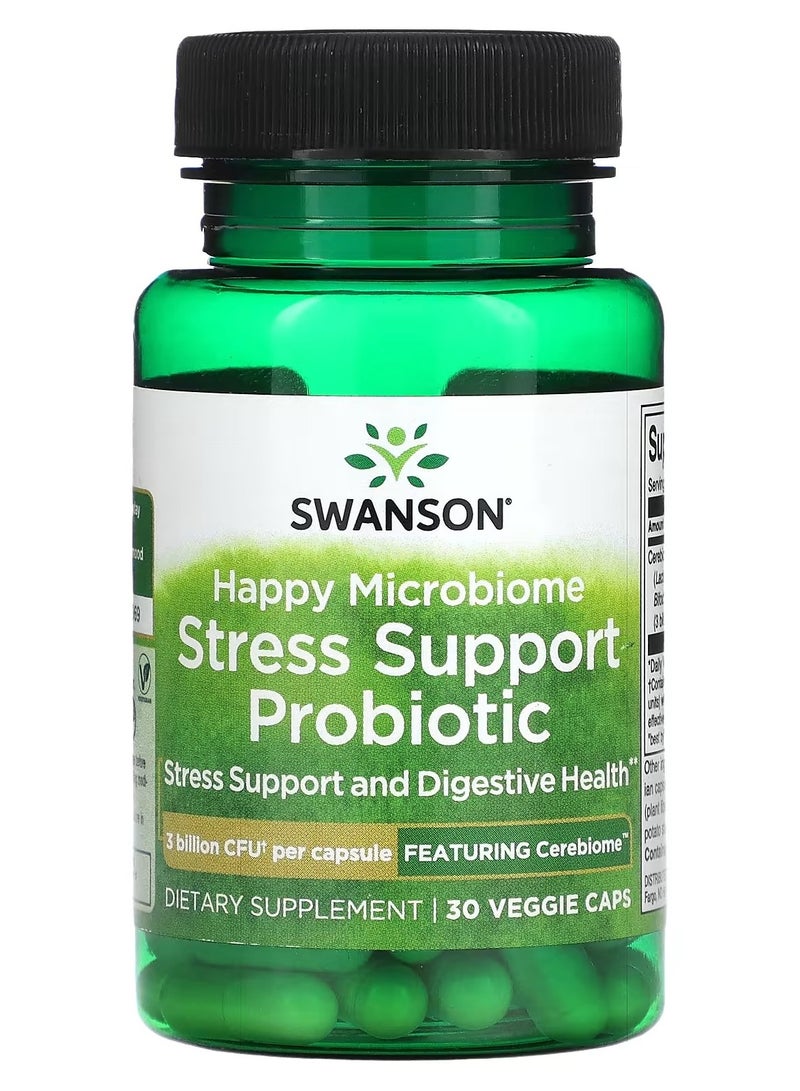 Swanson, Happy Microbiome Stress Support Probiotic, 3 Billion CFU, 30 Veggie Caps