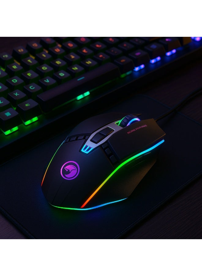 MARVO Gaming Mouse - M112s 4000 DPL - Professional Design - 7 Programmable Buttons - 7-Color RGB Lighting - Optical Sensor - Anti-Interference Braided Cable - Black - Image 4