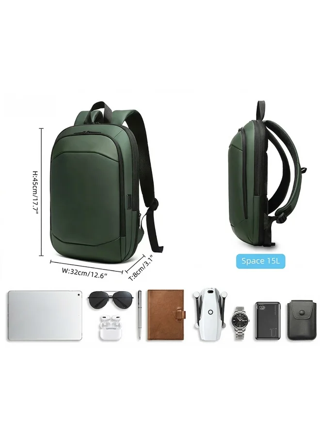 موبكوس حقيبة ظهر موبكوس خضراء 8787TG مقاومة للماء ومضادة للسرقة، مزودة بمنفذ شحن USB، حقيبة ظهر مثالية للسفر والعمل للرجال والنساء، مصنوعة من قماش أكسفورد المتين، تتسع لأجهزة الكمبيوتر المحمولة حتى 17.3 بوصة، حقيبة أنيقة للعمل والدراسة.