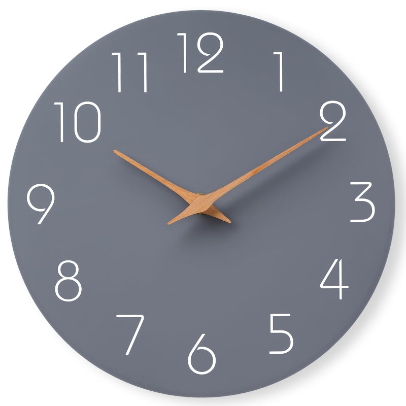 Mosewa Large Wall Clock 16 Inch Gray Modern Flatwood Silent Non Ticking Battery Operated Decorative for Bedroom Bathroom Living Room Kitchen Home Office Hotel