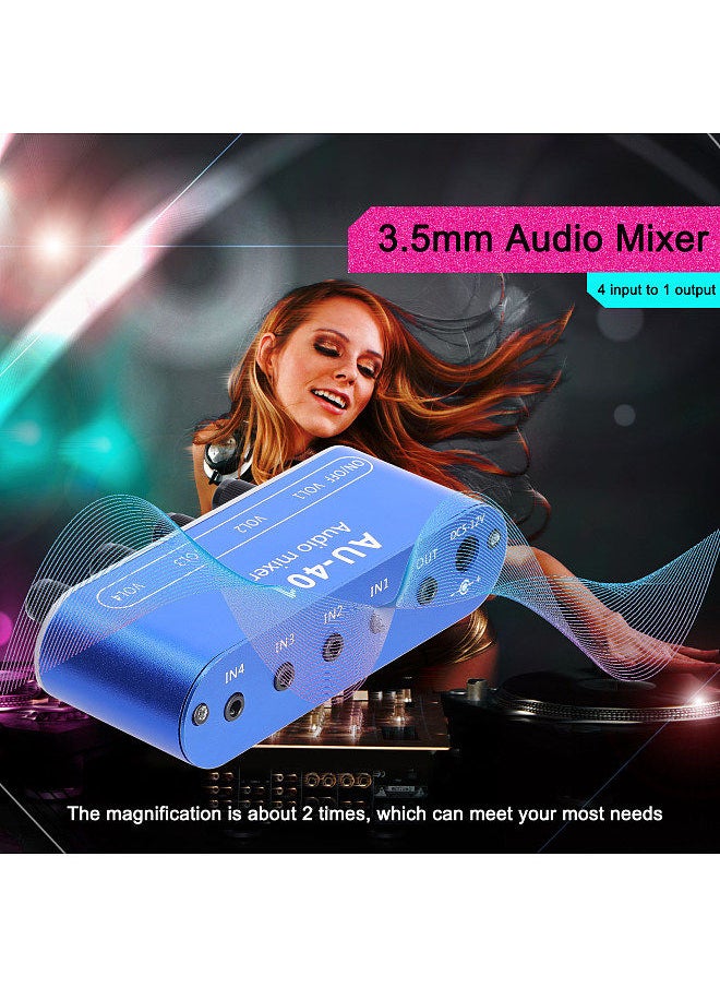 Generic - 3.5mm Audio Mixer Stereo Audio Mixer 4 Input to 1 Output Individually Controls Sound Mixing Tool Headphones Amplifier - Image 1