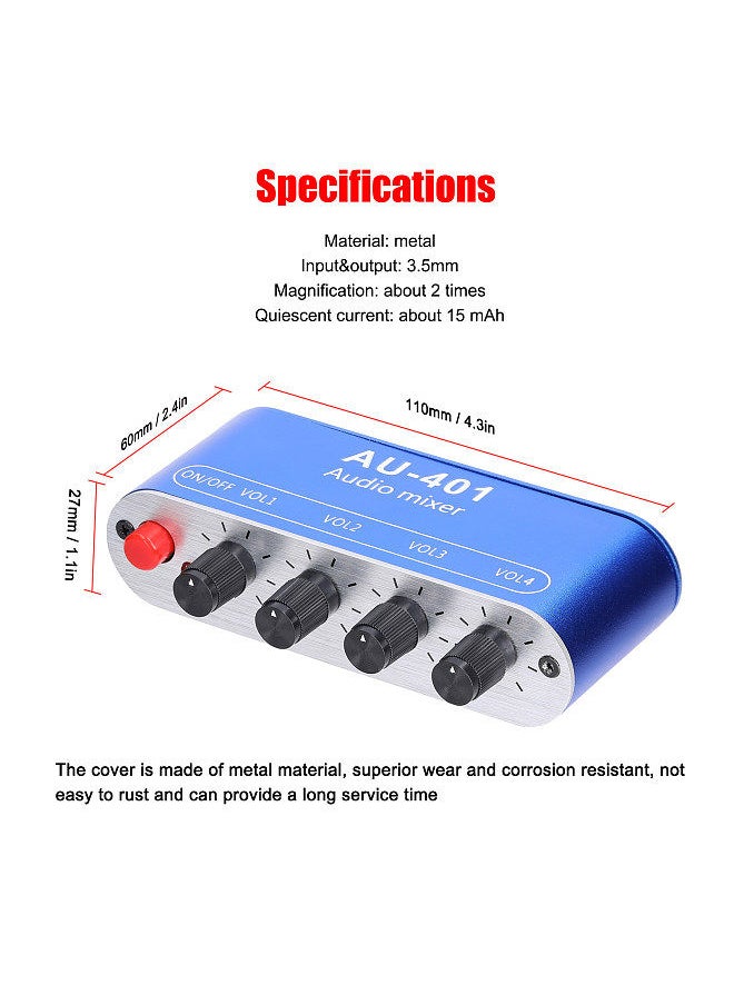 Generic - 3.5mm Audio Mixer Stereo Audio Mixer 4 Input to 1 Output Individually Controls Sound Mixing Tool Headphones Amplifier - Image 1