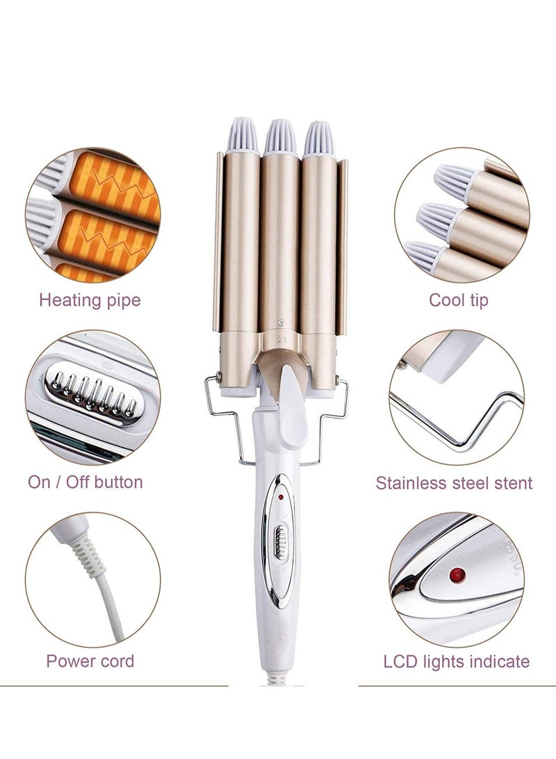 ELTRAZONE 3-Barrel Portable Hair Curler Gold/White - Image 5