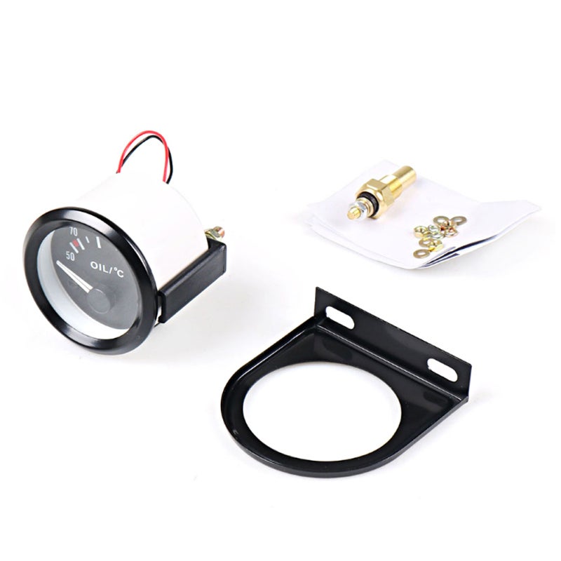 Oil Temperature Gauge Auto Oil Temp Meter for Car Modification - High Sensitivity Black Shell White Light Design with Installation Manual - Image 1