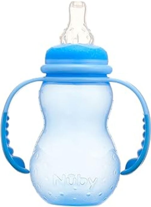 Nuby 1092-blue feeding bottle with variable flow nipple and handle, blue - 210 ml