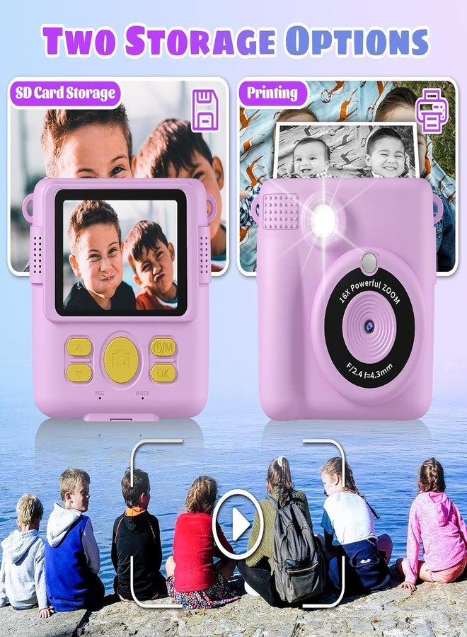 Adofys Instant Print Camera for Kids, Christmas Birthday Gifts for Girls Boys, HD Digital Video Cameras for Toddler, Portable Toy for 4 5 6 7 8 9 10 Year Old with 32GB SD Card-Purple - Image 3