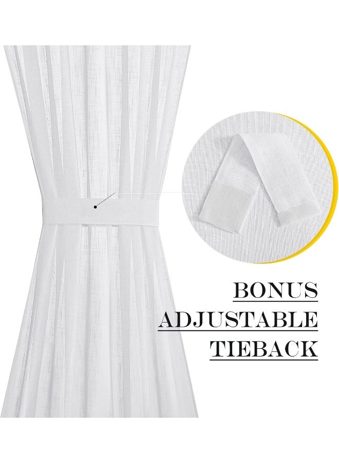 NICETOWN Linen Textured Door Curtain  White Sidelight Panel Curtain Semi Sheer French Front Door Curtain with Tieback for Kitchen 30 inches W x 40 inches L Single Panel - Image 4