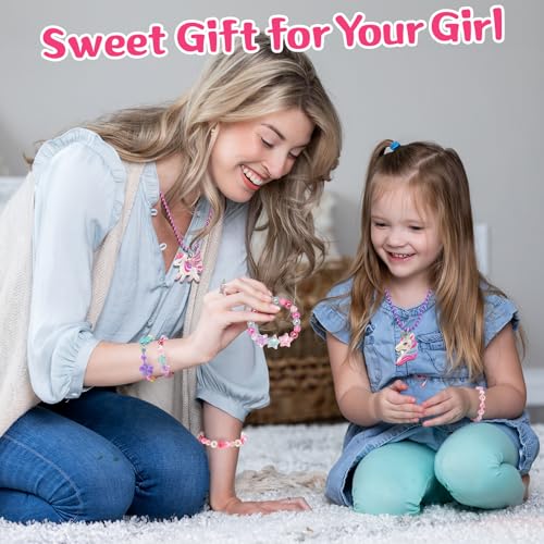 xFFFun Kids Jewelry for Girls 4-6, Little Girls Play Jewelry Set for Toddlers Age 3-5 6-8, Childrens Princess Costume Dress Up Necklace Bracelets Rings, Unicorn Birthday Gifts for 3 4 5 7 6 8 Year Old - Image 5