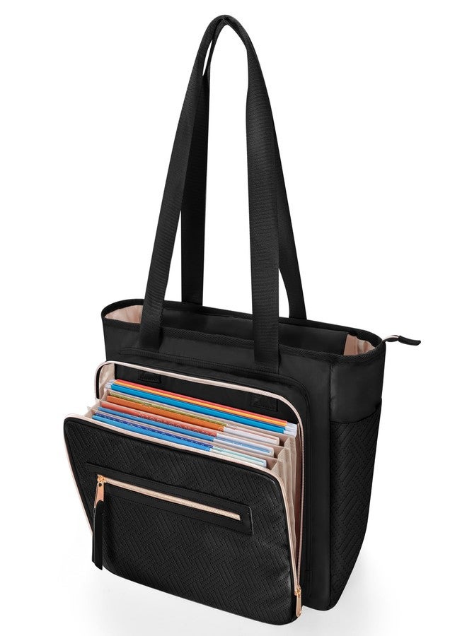 Prokva Teacher Tote Bag for Women, Teacher Work Bag 15.6 inch Laptop Bag with Accordion File Organizer, Black - Image 1