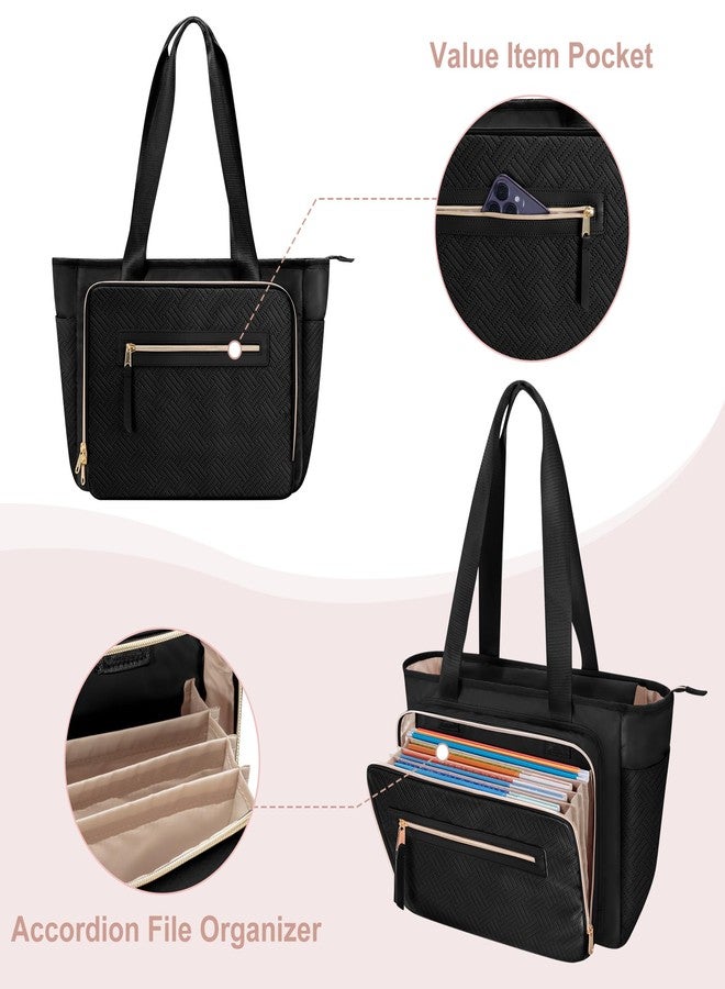 Prokva Teacher Tote Bag for Women, Teacher Work Bag 15.6 inch Laptop Bag with Accordion File Organizer, Black - Image 4