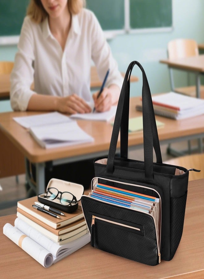 Prokva Teacher Tote Bag for Women, Teacher Work Bag 15.6 inch Laptop Bag with Accordion File Organizer, Black - Image 2