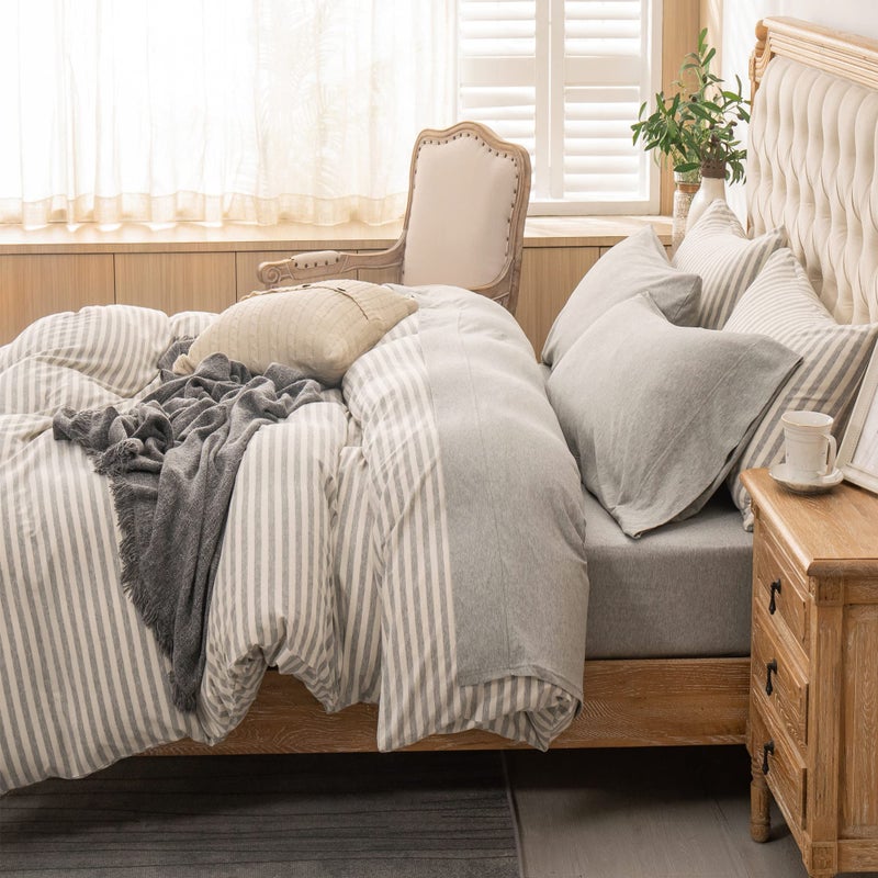 PURE ERA PURE ERA Jersey Knit 4pc Bed Sheet Set 100% T-Shirt Heather Cotton Super Soft Comfy Breathable Fits Mattress Up to 20"" Extra Deep Pocket (Heather Light Grey  Cal King)  - Image 3