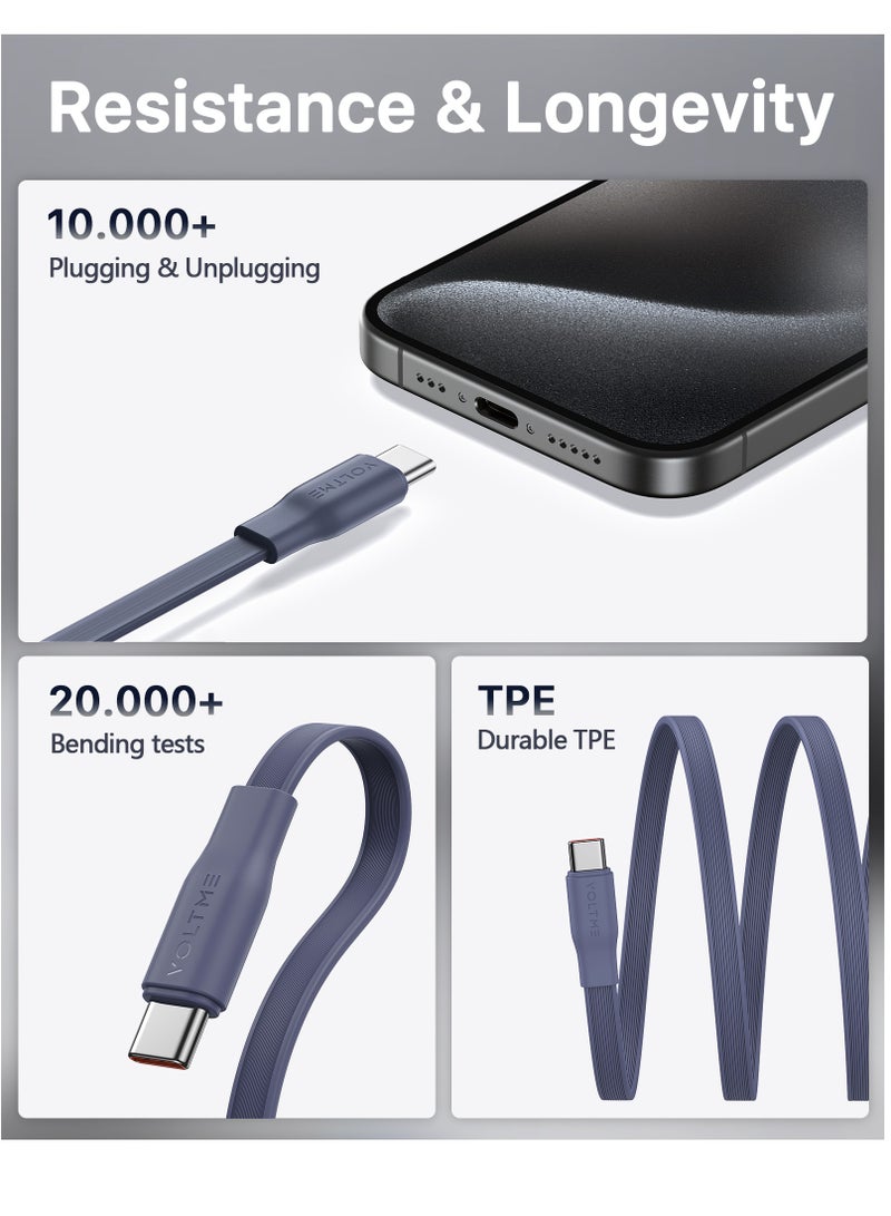 VOLTME 60W 3A Retractable USB-C Type-C Cable 1m (3ft) – PD Fast Charging & High-Speed Data Sync Compatible with iPhone 17/16/15, iPad Pro M4, MacBook Air/Pro M3, Samsung Galaxy S25/S24, Pixel 9, Nintendo Switch, PS5 Controller – Blue - Image 5