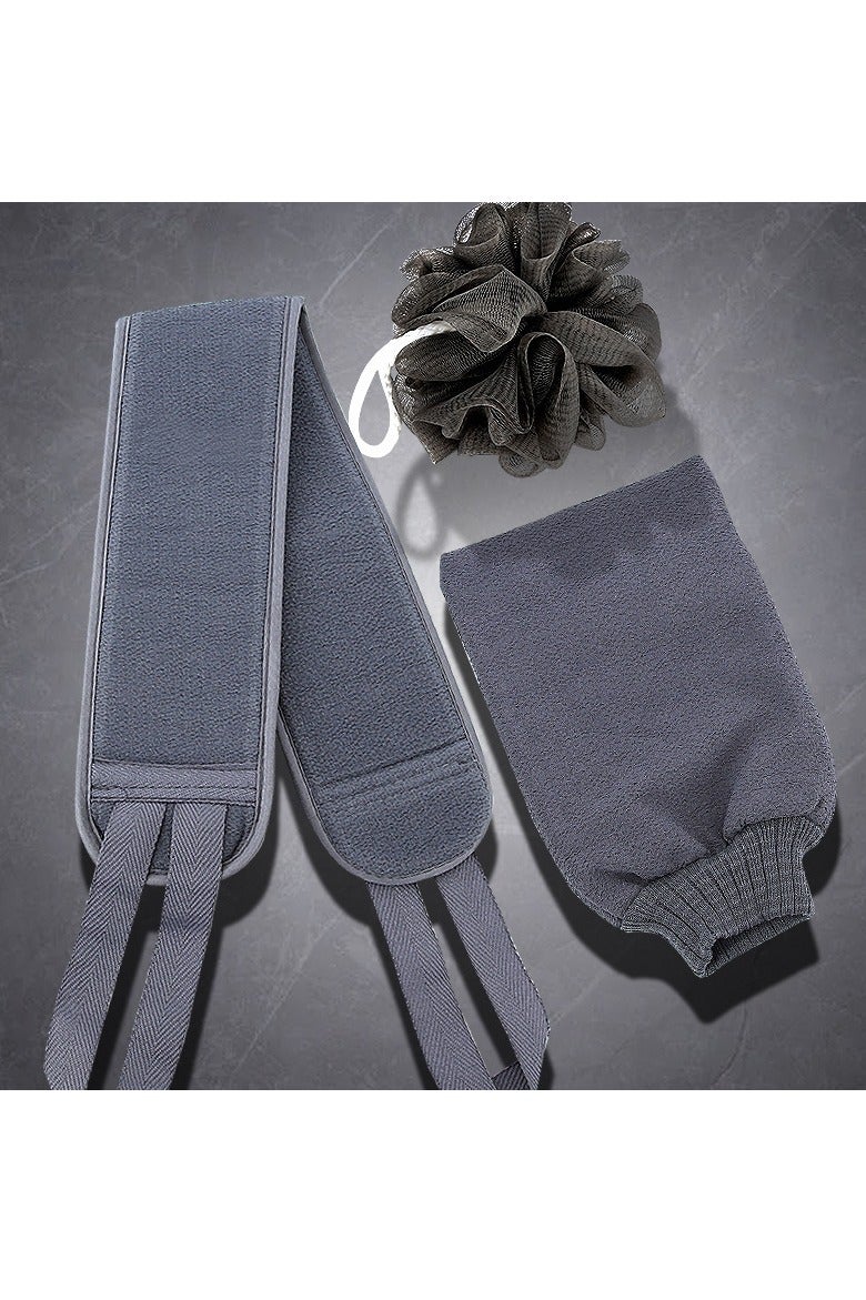 3 Pcs Exfoliating Back Scrubber and Exfoliating Glove and Shower Loofah Set, Body Scrub Portable Shower Towel, Adult Washing and Cleaning Exfoliating Towel (Gray) - Image 4