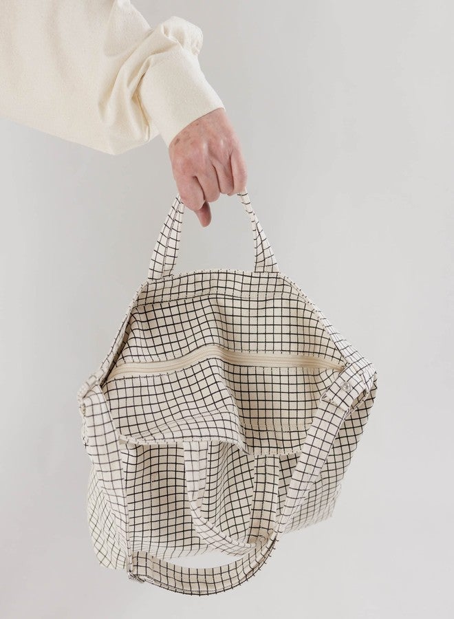 BAGGU Horizontal Zip Duck Bag, Natural Grid, One Size, Tote Bag - Image 2