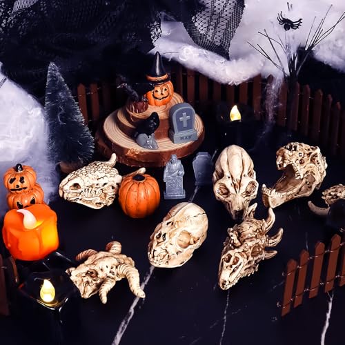 Bbiamsleep 8 Pcs 2.3 Inch Animal Skulls Figurine Resin Mini Skulls Dinosaur Alien Animal Skulls Decor Ornament Mini Skull Heads for DIY Projects Halloween Christmas Decoration - Image 3
