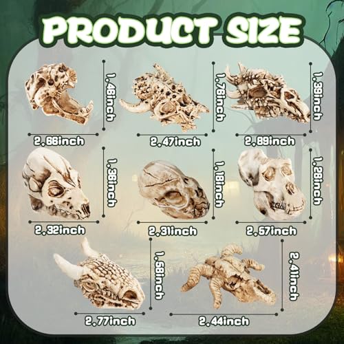 Bbiamsleep 8 Pcs 2.3 Inch Animal Skulls Figurine Resin Mini Skulls Dinosaur Alien Animal Skulls Decor Ornament Mini Skull Heads for DIY Projects Halloween Christmas Decoration - Image 2