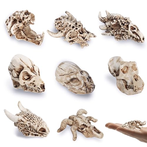 Bbiamsleep 8 Pcs 2.3 Inch Animal Skulls Figurine Resin Mini Skulls Dinosaur Alien Animal Skulls Decor Ornament Mini Skull Heads for DIY Projects Halloween Christmas Decoration - Image 1