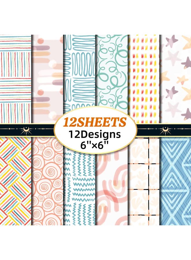 Bluejw 12 Sheets/bag Hand Account Material Wrapping Paper Small Fresh BOHO Paper Art Card Pattern Paper Background Paper DIY Paper Cutting - Image 1