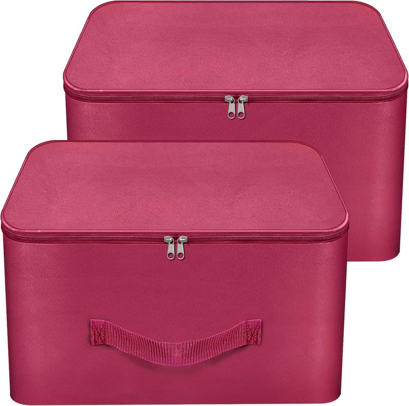 Storite 2 Pack Nylon Wardrobe Bag – Underbed Moisture-Proof Cloth Storage Organizer, Saree Bags with Zipper & Handle (Magenta, 37 x 35 x 23 cm) – Square - Image 1