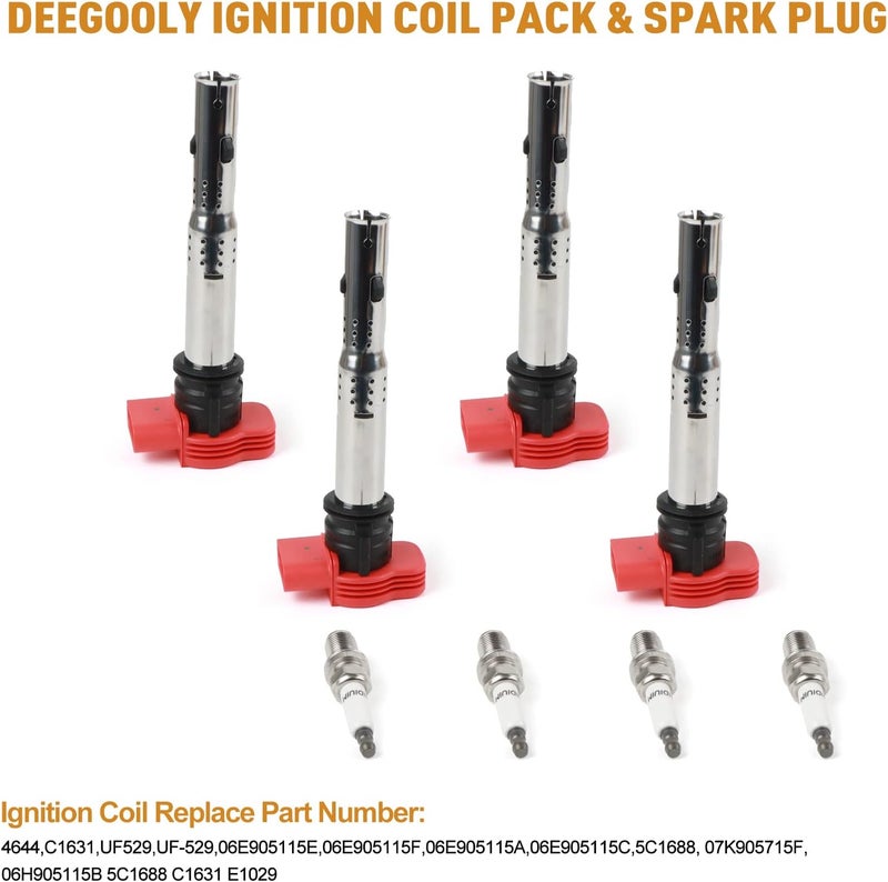 DEEGOOLY 4PCS UF529 Ignition Coils & Iridium Spark Plugs for Au-Di Q7 S6 Go-lf Je-tta CC Volk-swagen - Image 2