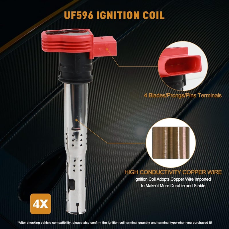 DEEGOOLY 4PCS UF529 Ignition Coils & Iridium Spark Plugs for Au-Di Q7 S6 Go-lf Je-tta CC Volk-swagen - Image 4