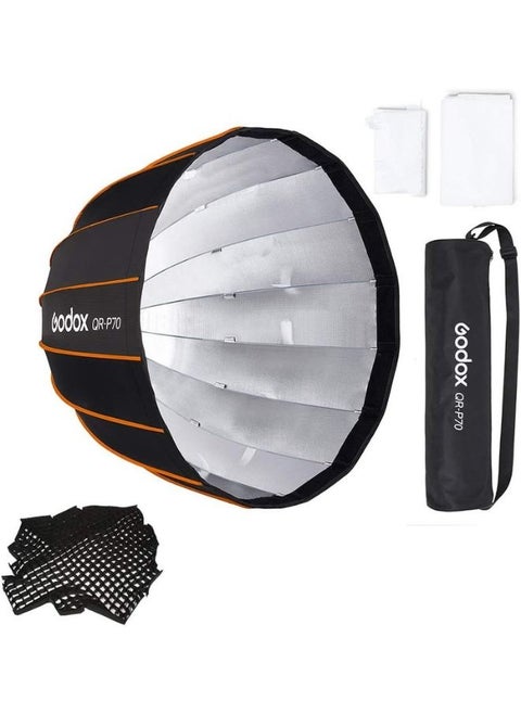 Godox QR-P70 70cm Parabolic Softbox with Bowens Mount – Quick Release Design, Inner & Front Diffusers, Fabric Grid – For SL60W, VL150, UL150, SL150WII, SZ150R