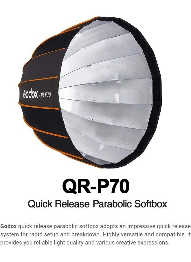 Godox - Godox QR-P70 70cm Parabolic Softbox with Bowens Mount – Quick Release Design, Inner & Front Diffusers, Fabric Grid – For SL60W, VL150, UL150, SL150WII, SZ150R - Image 1