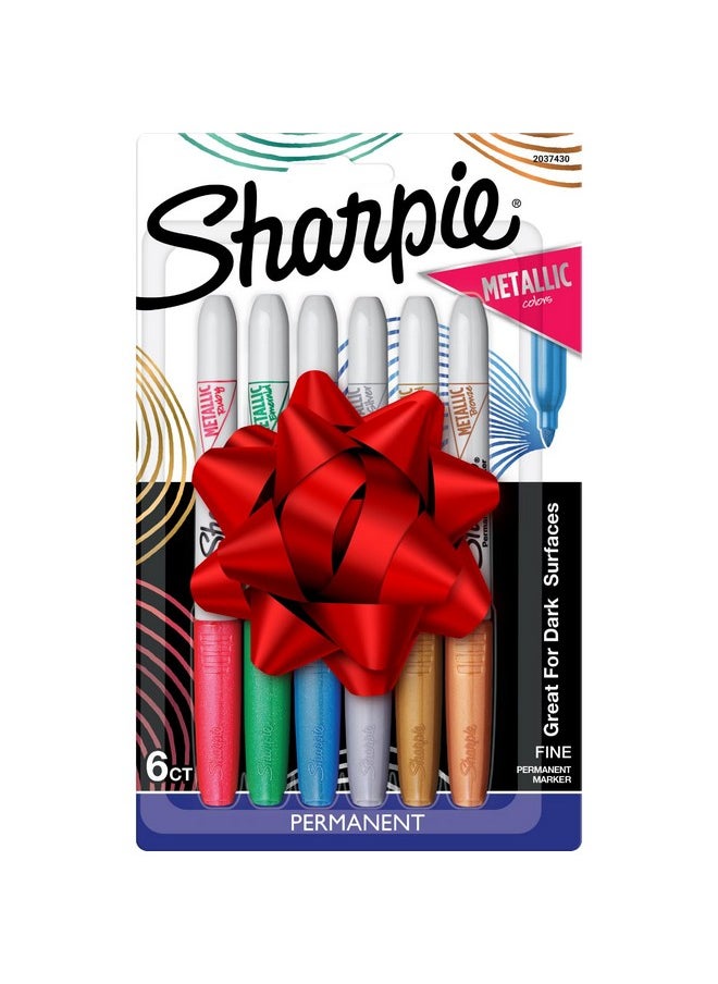Sharpie Sharpie Metallics Permanent Markers, Fine Tip, Stocking Stuffers, Assorted Colors, 6 Pack  - Image 1