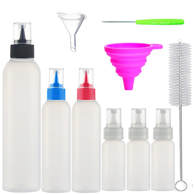 morneve Writer Bottles for Cookies Cake Decorating Coloring Icing Arts & Crafts, Applicator Squeeze Bottle 1oz 2oz 4oz with Funnel Brush 8PCS Set - Image 1