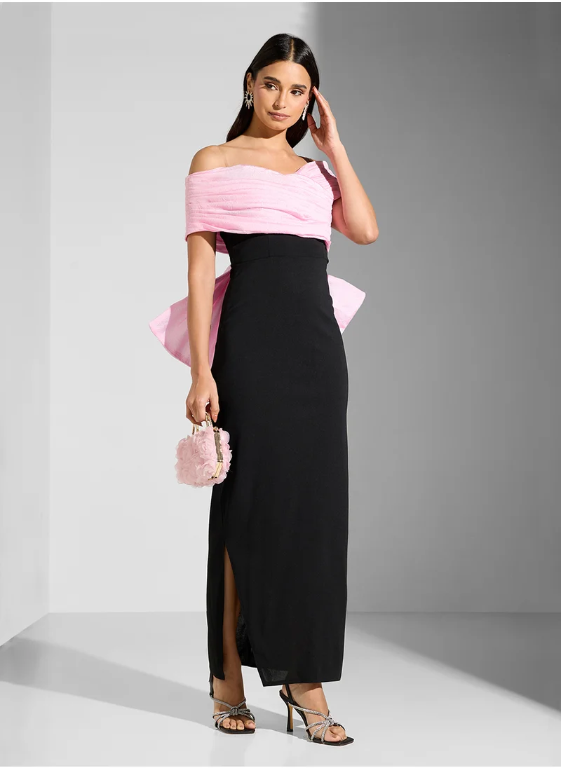 Namshi x Drapped Bandeau Dress With Statement Back Bow