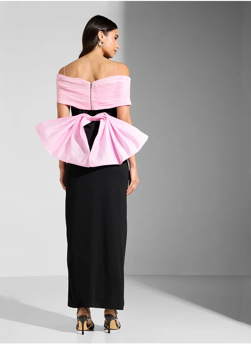 Namshi x Drapped Bandeau Dress With Statement Back Bow