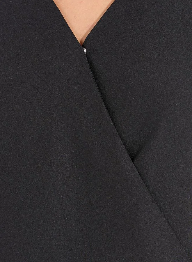 Styli Solid Mock Wrap Top with Short Sleeves