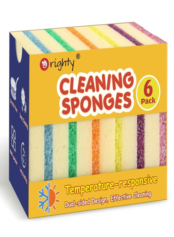 Orighty Dish Sponges, Dual-Sided Temperature-Responsive Kitchen Sponges, Non-Scratch Cleaning Sponge, Dish Scrubber, Scrub Sponge for Kitchen, Bathroom & Household, 6 Pack - Image 1
