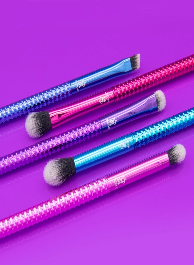 MODA Pro 5pc Deluxe Eye Makeup Brush Kit, Includes - Shader, Crease, Detail, Smudger, and Liner Brushes (Multi-Colored Metallic) - Image 2